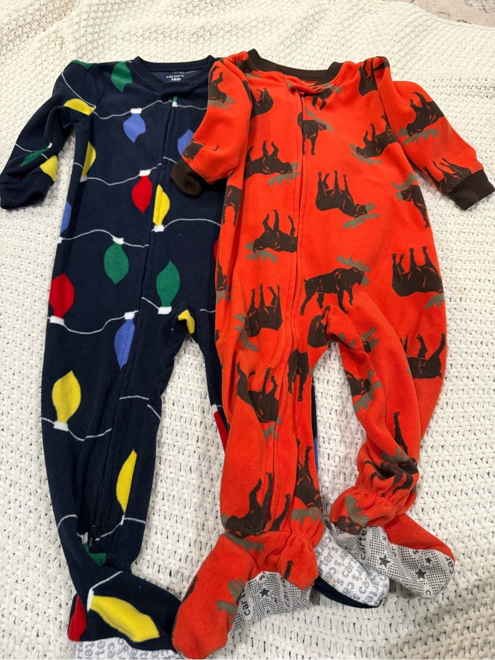 Carters Fleece Footie Pajamas Zipper Winter Christmas Size 18M